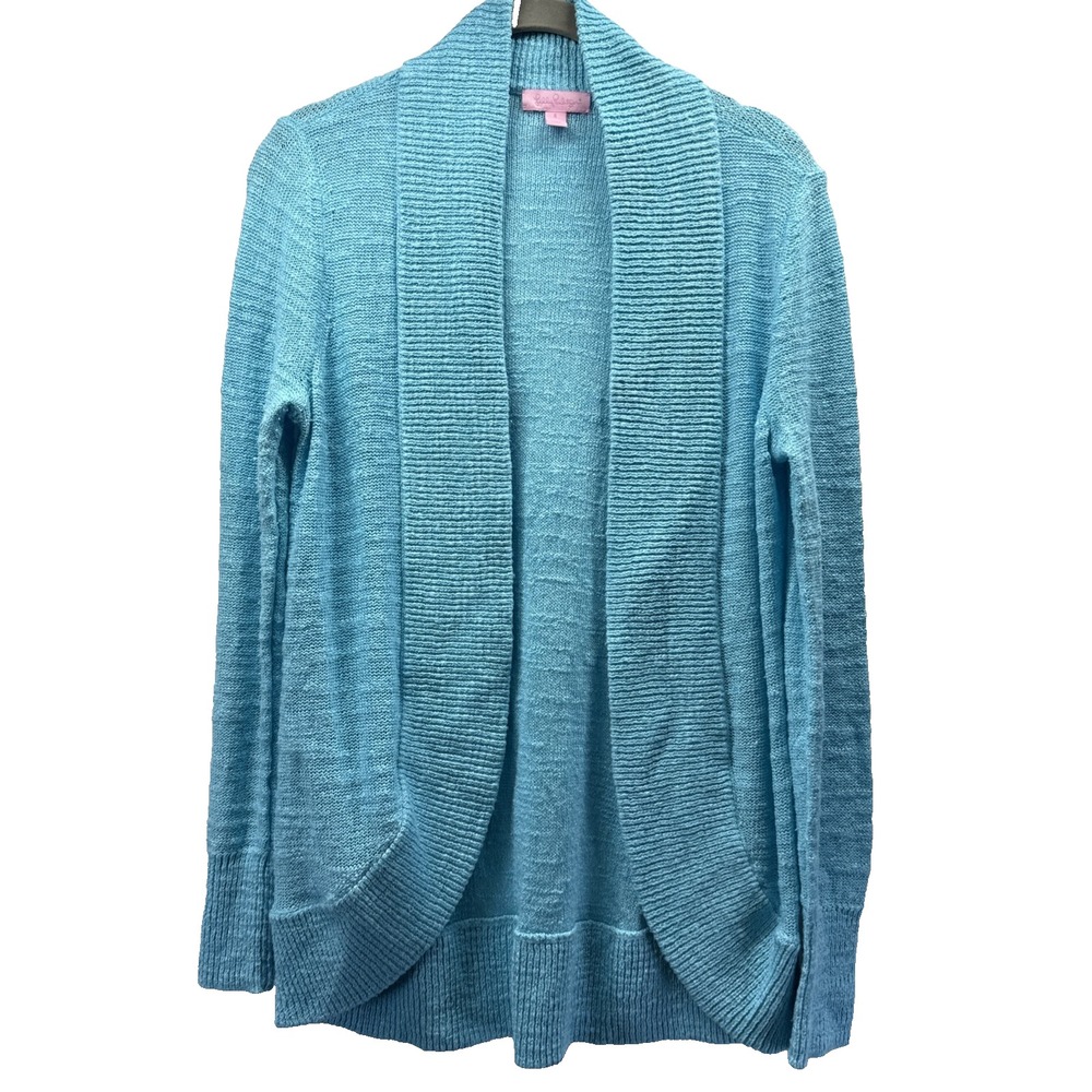 Lilly Pulitzer Women's Cardigan Sweater Sz S Blue Open Long Sleeves Shawl Collar